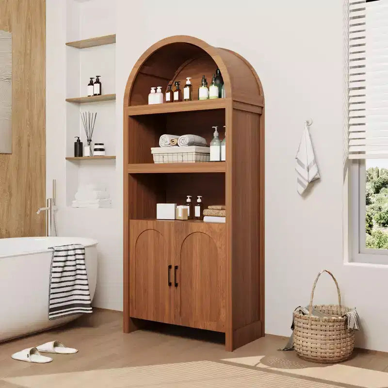 Meuble de cuisine autoportant de 71 po avec portes cintrées, buffet de rangement 5 niveaux avec étagères réglables, meuble de salle de bain avec étagères