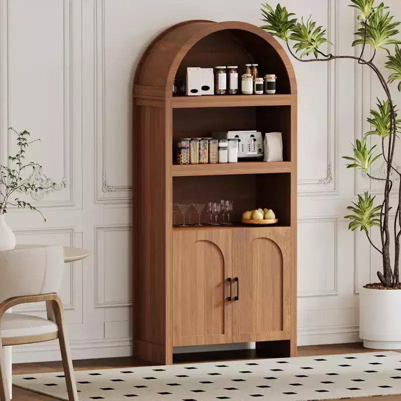 Meuble de cuisine autoportant de 71 po avec portes cintrées, buffet de rangement 5 niveaux avec étagères réglables, meuble de salle de bain avec étagères