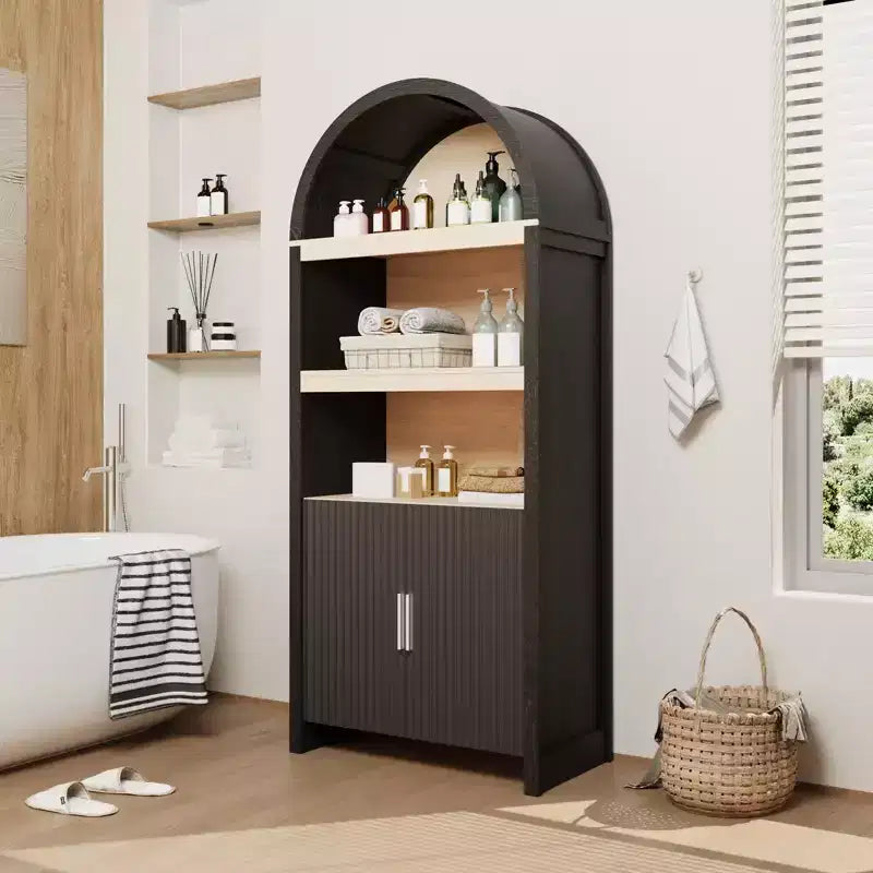 Meuble de cuisine autoportant de 71 po avec portes cintrées, buffet de rangement 5 niveaux avec étagères réglables, meuble de salle de bain avec étagères