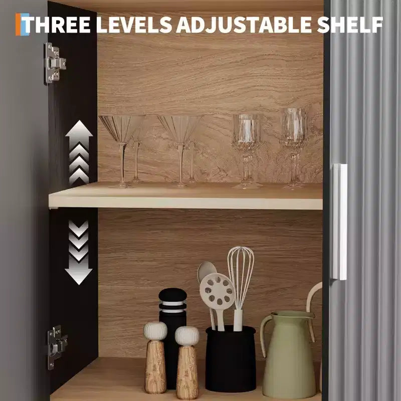 Meuble de cuisine autoportant de 71 po avec portes cintrées, buffet de rangement 5 niveaux avec étagères réglables, meuble de salle de bain avec étagères