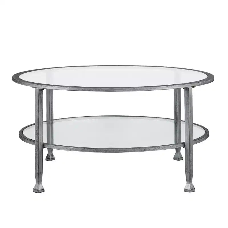 HomeRoots 36 Silver Glass And Metal Round Coffee Table