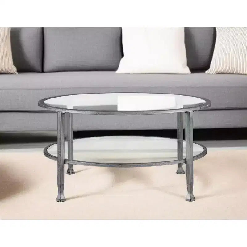 Table Basse Ronde en Verre et Métal Argenté 36 po HomeRoots