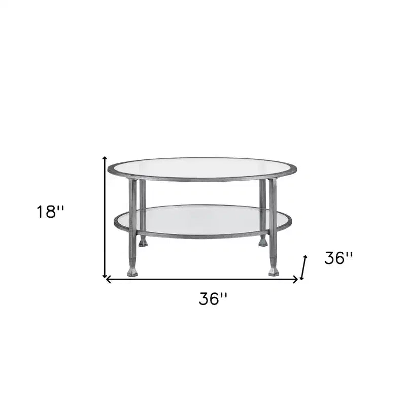 Table Basse Ronde en Verre et Métal Argenté 36 po HomeRoots