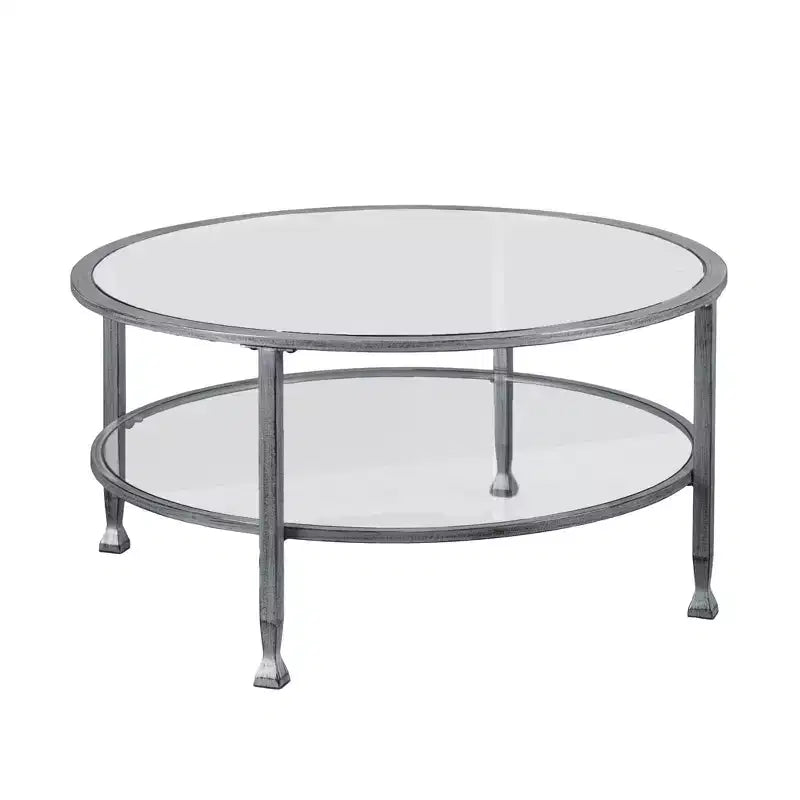 Table Basse Ronde en Verre et Métal Argenté 36 po HomeRoots