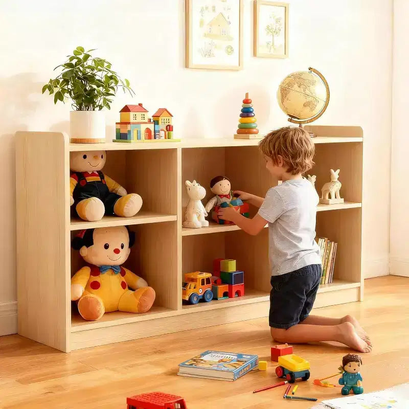 Étagère Montessori, Organisateur de livres et jouets à 6 compartiments avec séparateurs réglables, Bibliothèque pour enfants en finition naturelle pour salles de jeux, salles de classe
