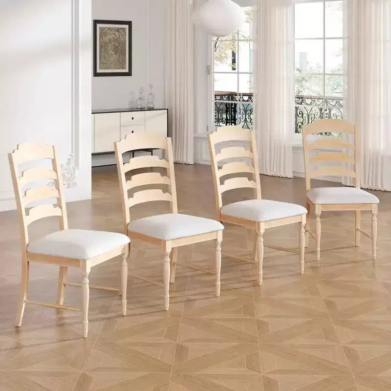MAYEERTY 4-Piece Vintage Upholstered Dining Chairs, Serrated Backs, Dining Room, Natural
