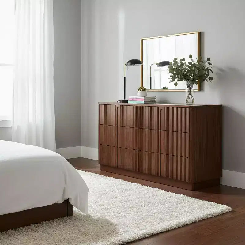 Teamson Home Potomac Commode à 6 tiroirs en bois massif de style bohème moderne avec rangement profond, ouverture par pression et bords arrondis