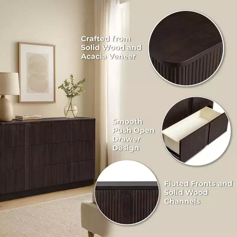 Teamson Home Potomac Commode à 6 tiroirs en bois massif de style bohème moderne avec rangement profond, ouverture par pression et bords arrondis