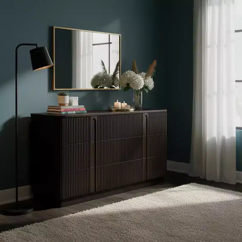 Teamson Home Potomac Commode à 6 tiroirs en bois massif de style bohème moderne avec rangement profond, ouverture par pression et bords arrondis