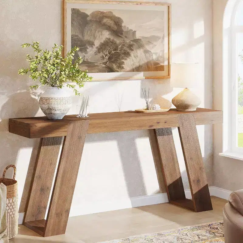 Console Lantine en bois massif, table basse de ferme de 160 cm derrière le canapé, table d'entrée pour le couloir, l'entrée, le foyer, le salon
