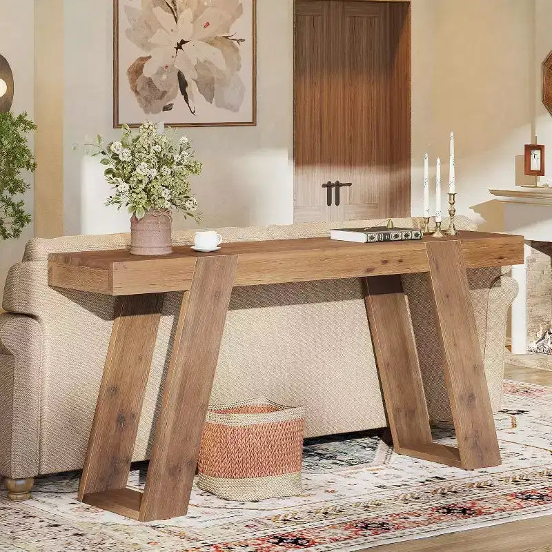 Console Lantine en bois massif, table basse de ferme de 160 cm derrière le canapé, table d'entrée pour le couloir, l'entrée, le foyer, le salon