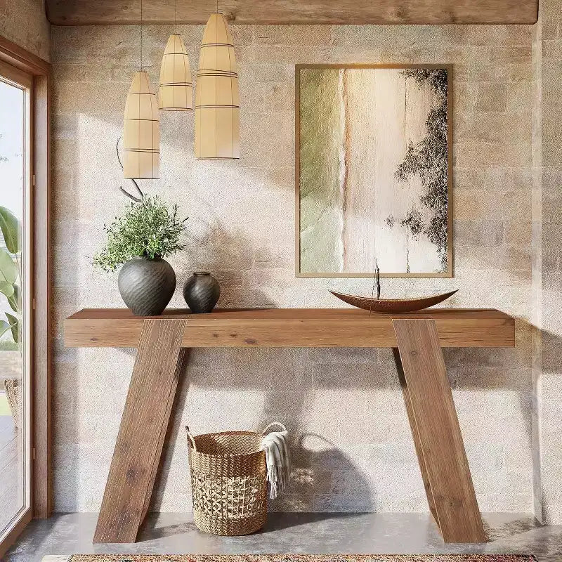 Console Lantine en bois massif, table basse de ferme de 160 cm derrière le canapé, table d'entrée pour le couloir, l'entrée, le foyer, le salon