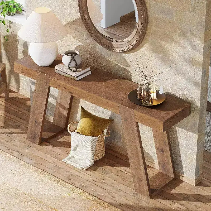 Console Lantine en bois massif, table basse de ferme de 160 cm derrière le canapé, table d'entrée pour le couloir, l'entrée, le foyer, le salon
