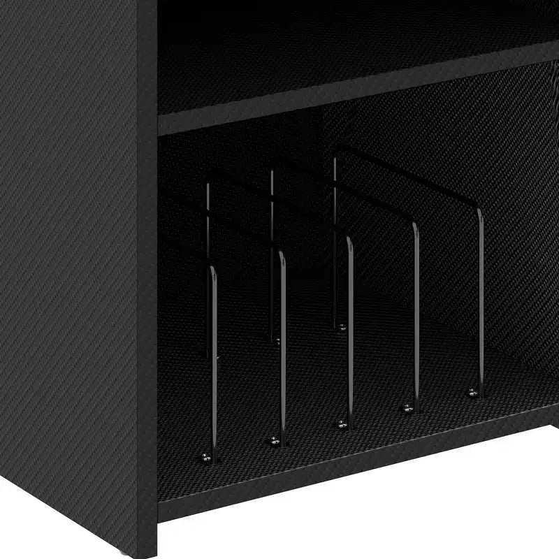 Bureau d'angle en U pour ordinateur et jeux avec tiroirs, étagères de rangement et étagère de rangement pour disques vinyles, noir