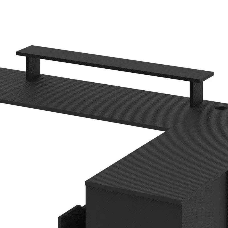 Bureau d'angle en U pour ordinateur et jeux avec tiroirs, étagères de rangement et étagère de rangement pour disques vinyles, noir
