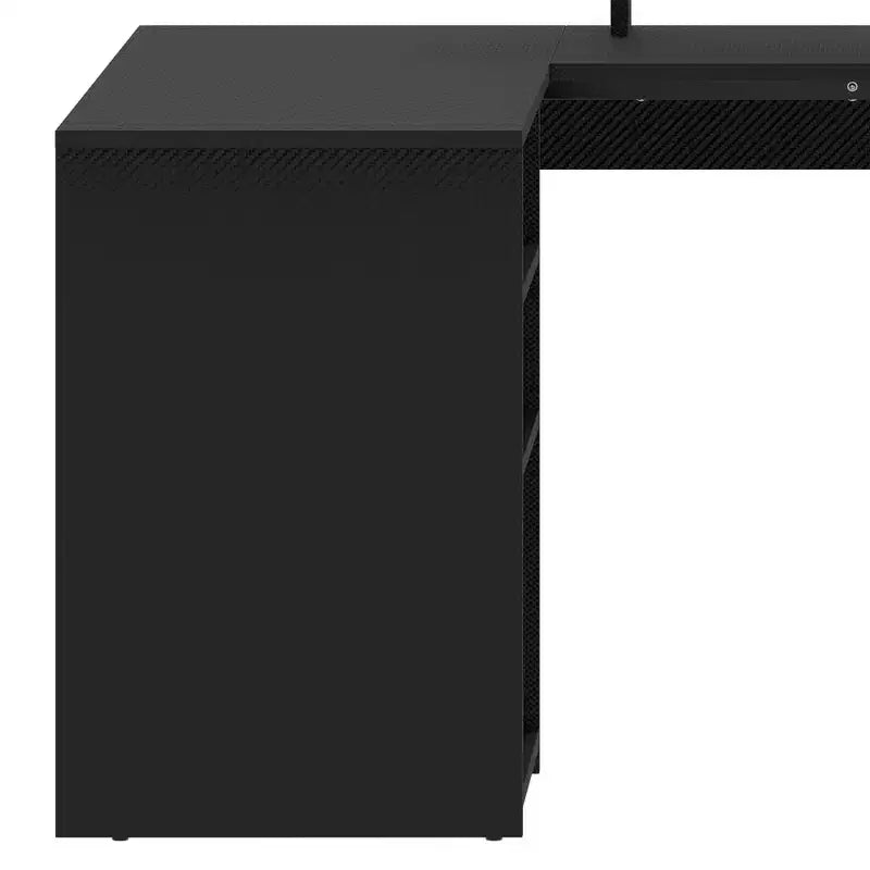 Bureau d'angle en U pour ordinateur et jeux avec tiroirs, étagères de rangement et étagère de rangement pour disques vinyles, noir