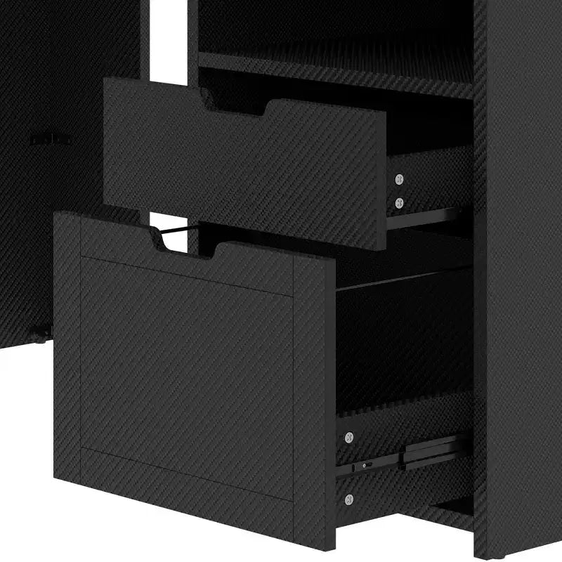 Bureau d'angle en U pour ordinateur et jeux avec tiroirs, étagères de rangement et étagère de rangement pour disques vinyles, noir