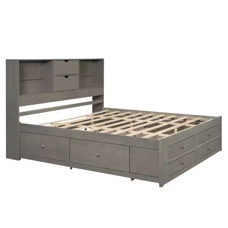 Lit plateforme Luxystar en bois avec tête de lit de rangement et 8 tiroirs