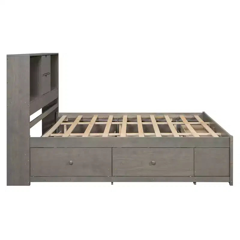 Lit plateforme Luxystar en bois avec tête de lit de rangement et 8 tiroirs
