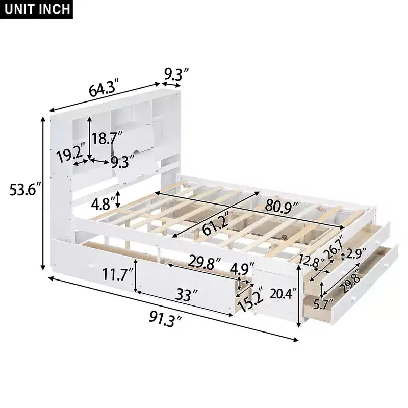 Lit plateforme Luxystar en bois avec tête de lit de rangement et 8 tiroirs