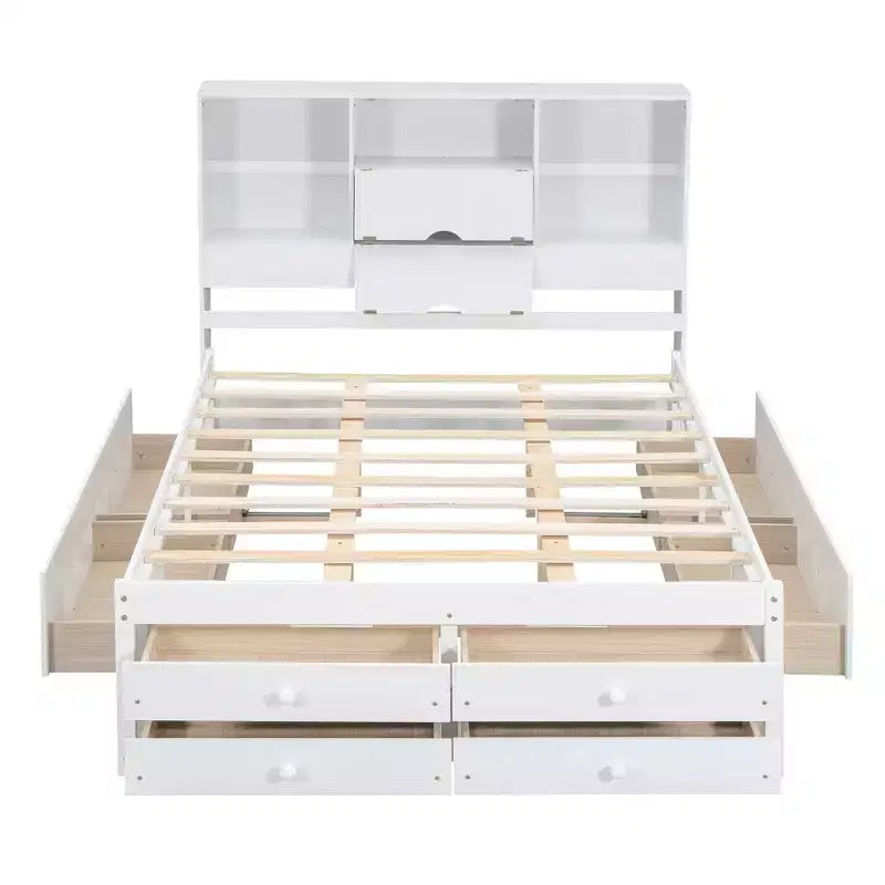 Lit plateforme Luxystar en bois avec tête de lit de rangement et 8 tiroirs