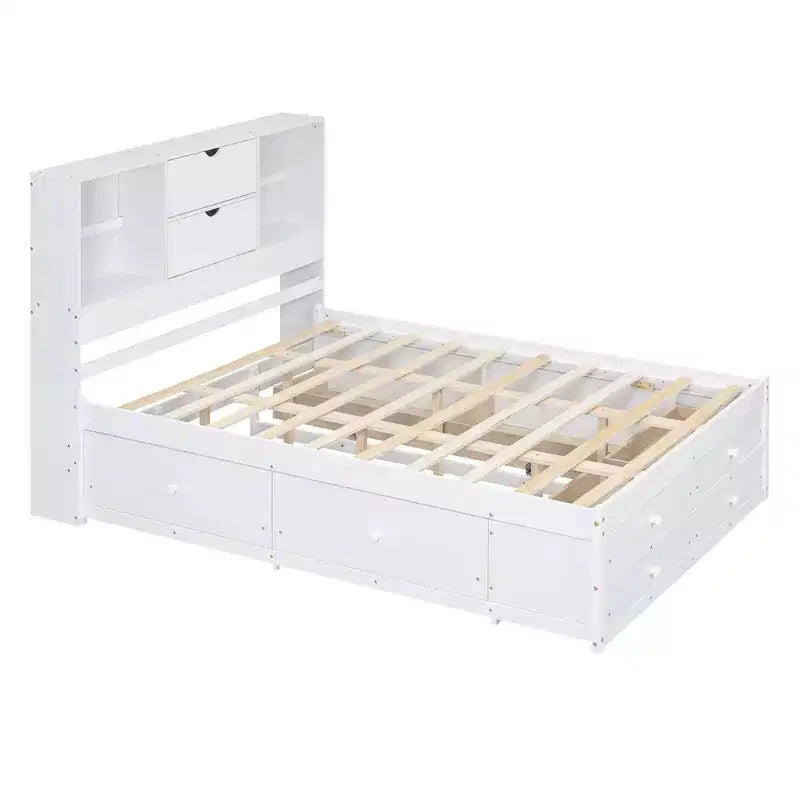 Lit plateforme Luxystar en bois avec tête de lit de rangement et 8 tiroirs