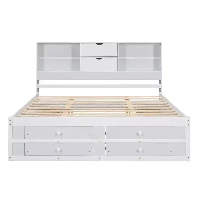 Lit plateforme Luxystar en bois avec tête de lit de rangement et 8 tiroirs