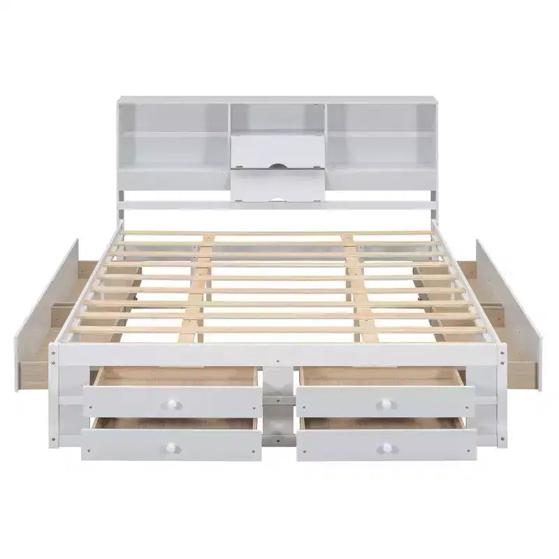 Lit plateforme Luxystar en bois avec tête de lit de rangement et 8 tiroirs
