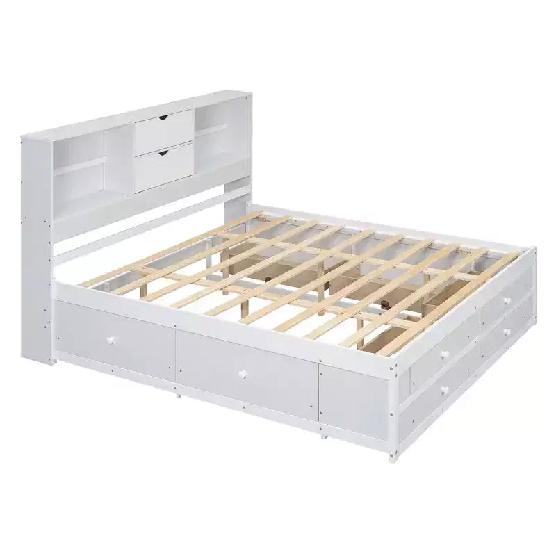 Lit plateforme Luxystar en bois avec tête de lit de rangement et 8 tiroirs