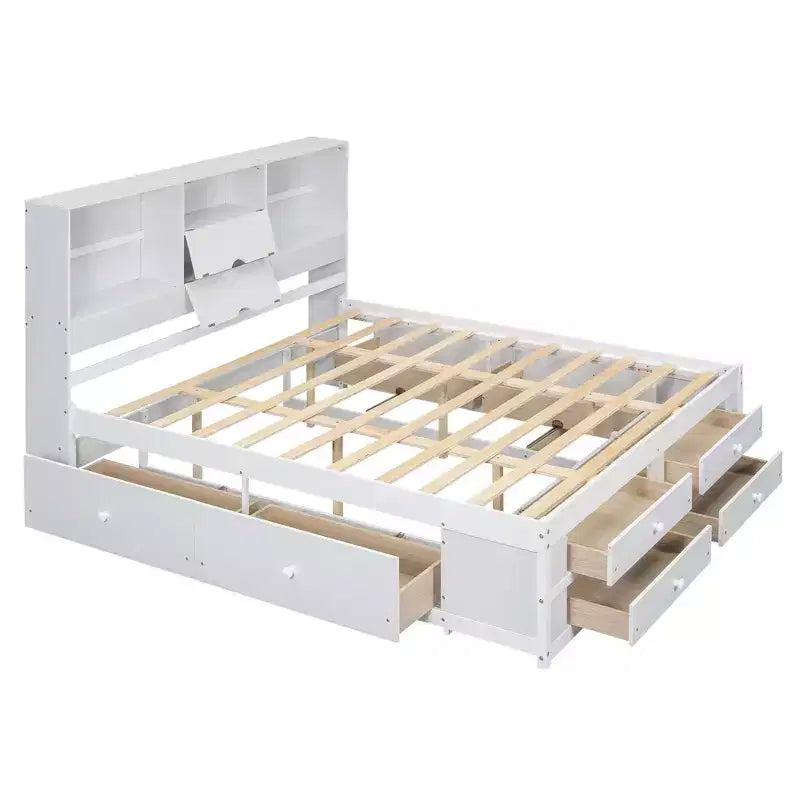 Lit plateforme Luxystar en bois avec tête de lit de rangement et 8 tiroirs