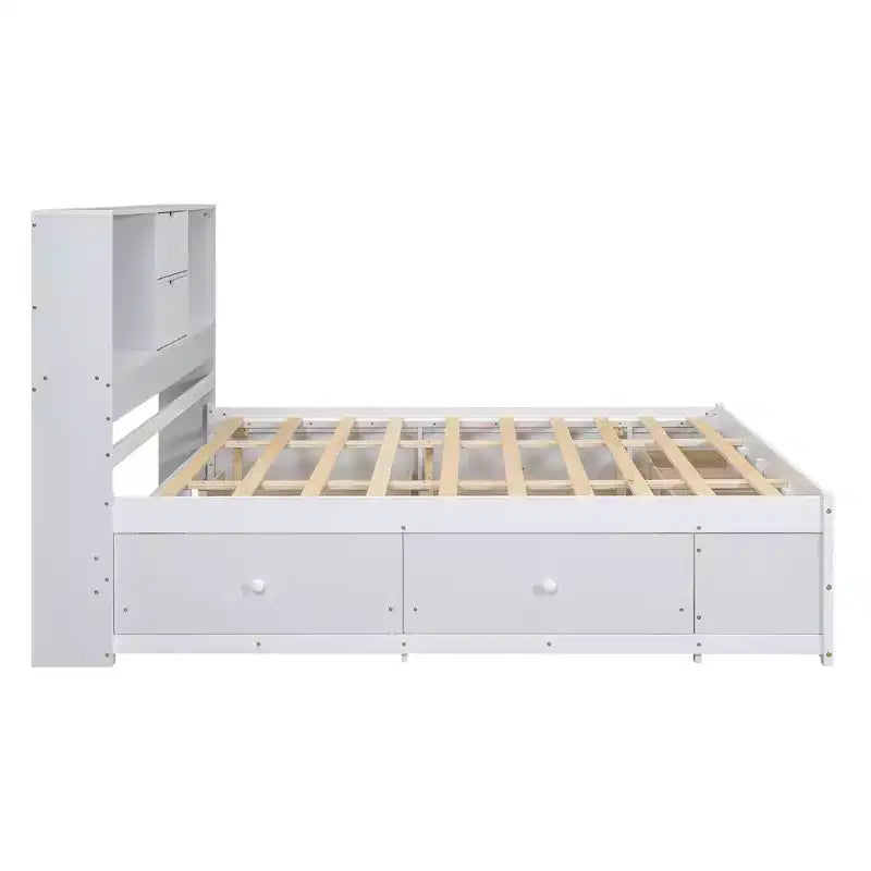 Lit plateforme Luxystar en bois avec tête de lit de rangement et 8 tiroirs