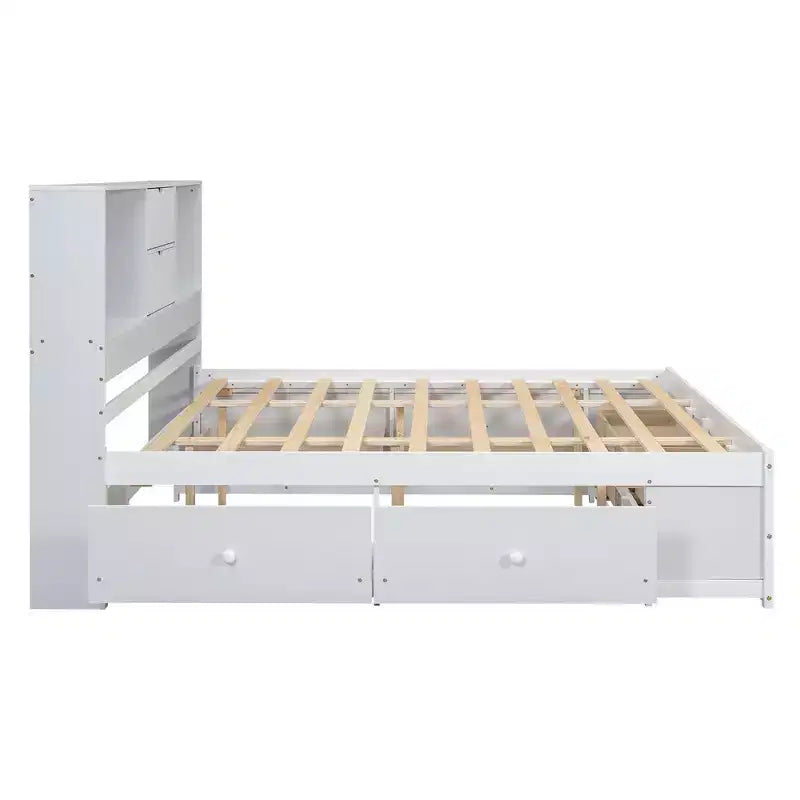 Lit plateforme Luxystar en bois avec tête de lit de rangement et 8 tiroirs