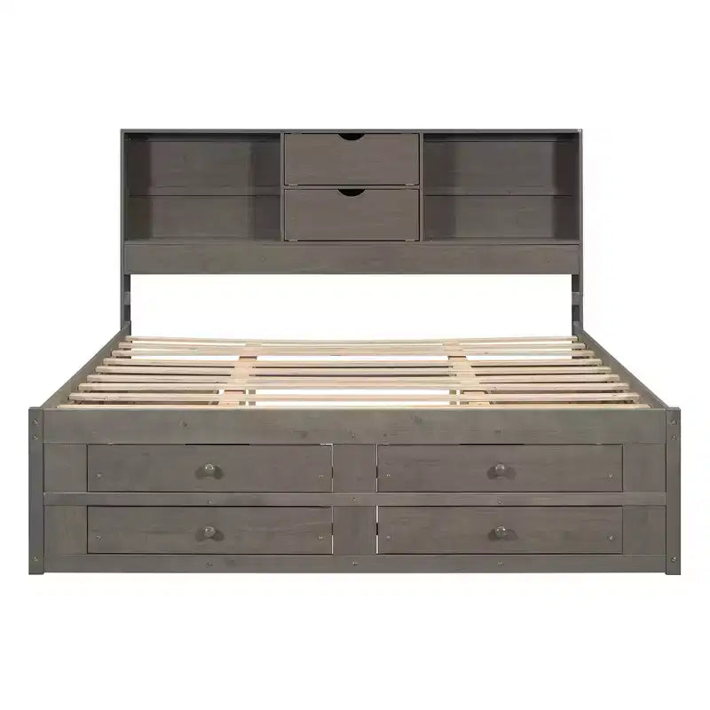 Lit plateforme Luxystar en bois avec tête de lit de rangement et 8 tiroirs