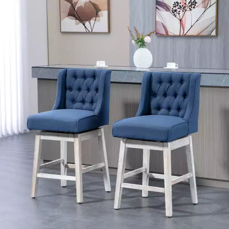 Lot de 2 tabourets de bar pivotants, tabourets de comptoir de 68,5 cm de hauteur avec revêtement en lin et design capitonné pour la cuisine