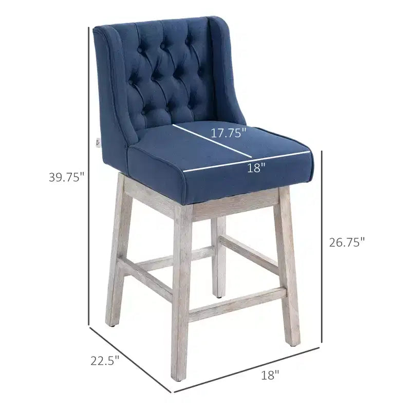 Lot de 2 tabourets de bar pivotants, tabourets de comptoir de 68,5 cm de hauteur avec revêtement en lin et design capitonné pour la cuisine