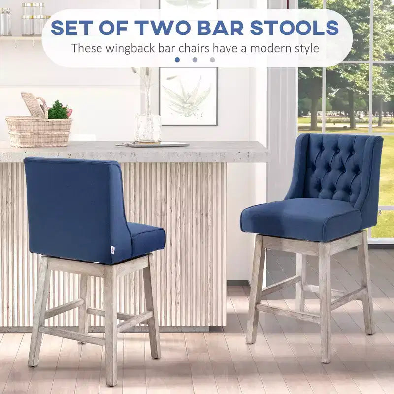Lot de 2 tabourets de bar pivotants, tabourets de comptoir de 68,5 cm de hauteur avec revêtement en lin et design capitonné pour la cuisine