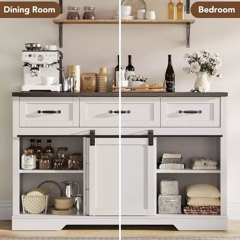 Commode Acekool Farmhouse à 6 tiroirs avec portes coulissantes de grange, organisateur rustique et meuble TV pour chambre à coucher, salon