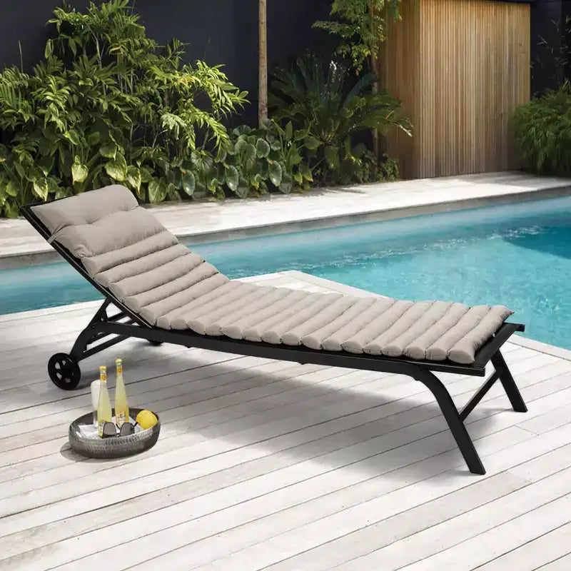 2 Coussins de chaise longue, Coussins de rechange pour chaise longue d'extérieur, Coussin d'assise pour mobilier de terrasse, Coussin de chaise longue Kaki