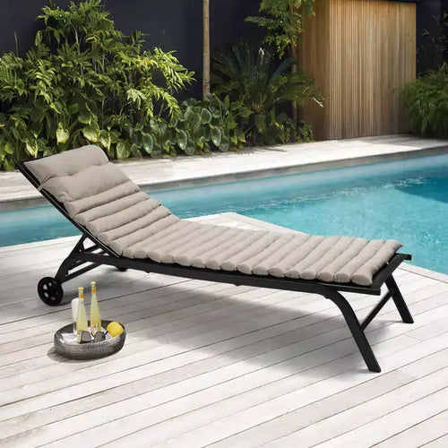 2 Coussins de chaise longue, Coussins de rechange pour chaise longue d'extérieur, Coussin d'assise pour mobilier de terrasse, Coussin de chaise longue Kaki