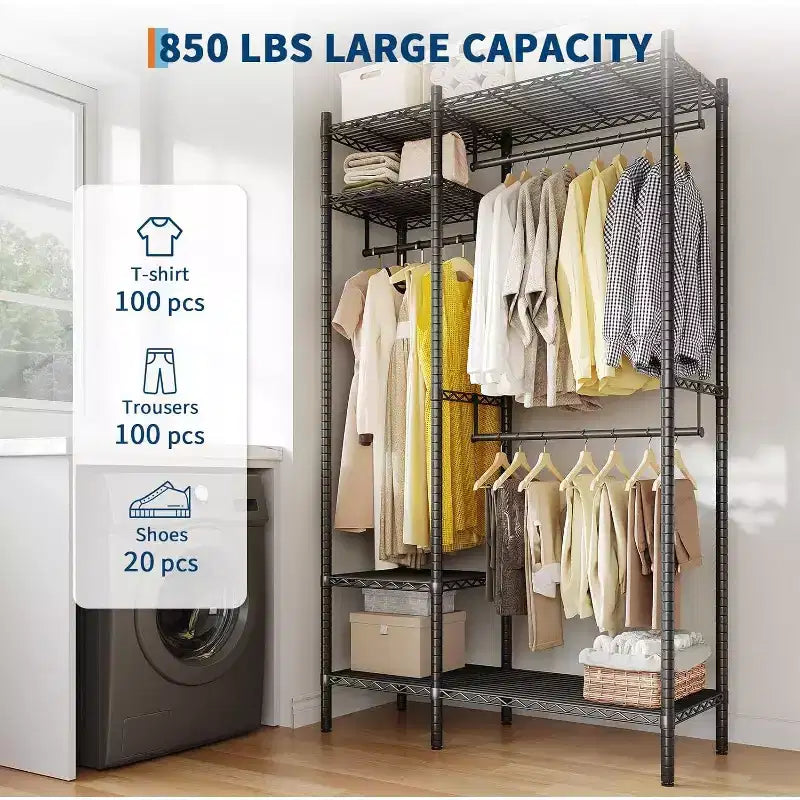 Portant à vêtements indépendant pour armoire de dortoir, système de penderie portable à 4 niveaux non encastré, capacité de charge maximale de 800 livres