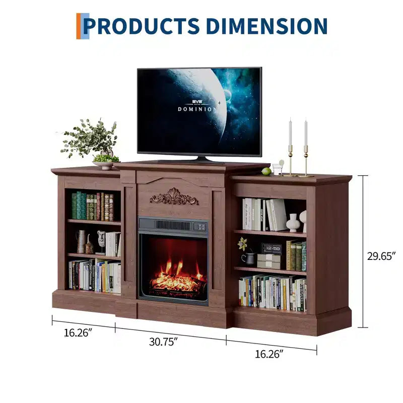 Meuble TV avec cheminée, meuble TV rustique de 67 po avec cheminée électrique de 18 po, console multimédia pour téléviseurs de 80 po avec étagère ouverte pour salon