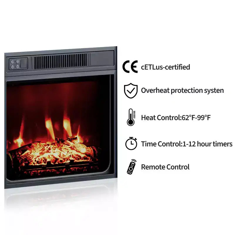 Meuble TV avec cheminée, meuble TV rustique de 67 po avec cheminée électrique de 18 po, console multimédia pour téléviseurs de 80 po avec étagère ouverte pour salon