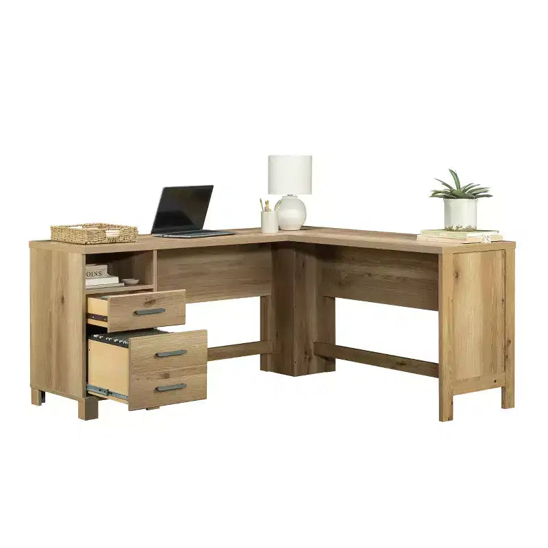Bureau d'angle en bois de style fermier Merlene de GDFStudio avec tiroirs