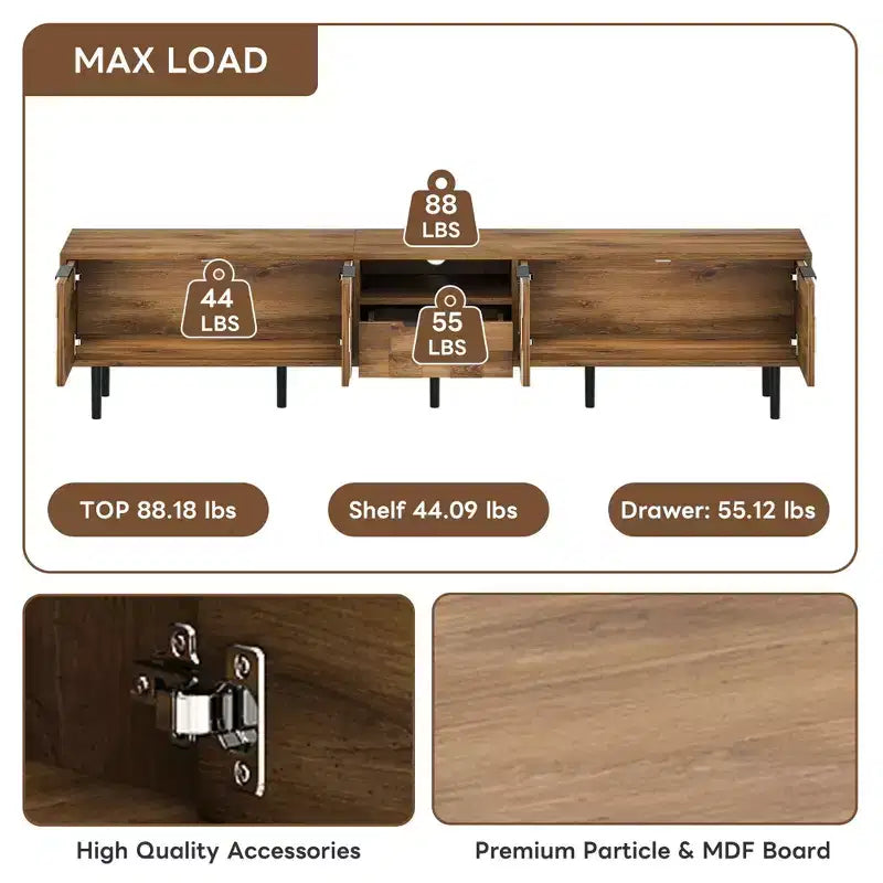 Meuble TV 78 pouces pour TV 85/75/65 pouces, consoles TV pour salon, meuble TV en bois avec rangement
