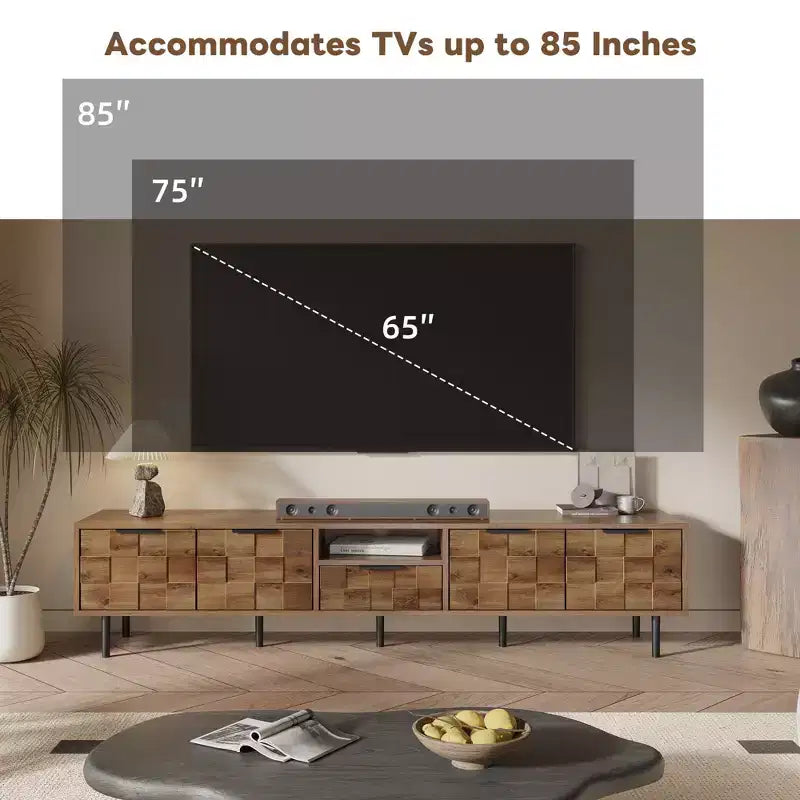 Meuble TV 78 pouces pour TV 85/75/65 pouces, consoles TV pour salon, meuble TV en bois avec rangement