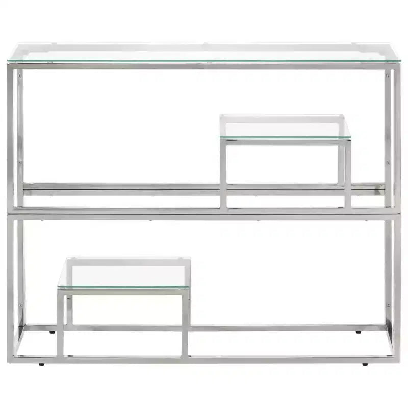 Console - Meuble de salon en acier inoxydable et verre trempé - Verre argenté