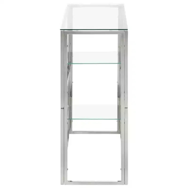 Console - Meuble de salon en acier inoxydable et verre trempé - Verre argenté