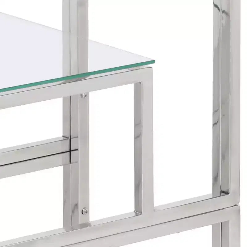Console - Meuble de salon en acier inoxydable et verre trempé - Verre argenté