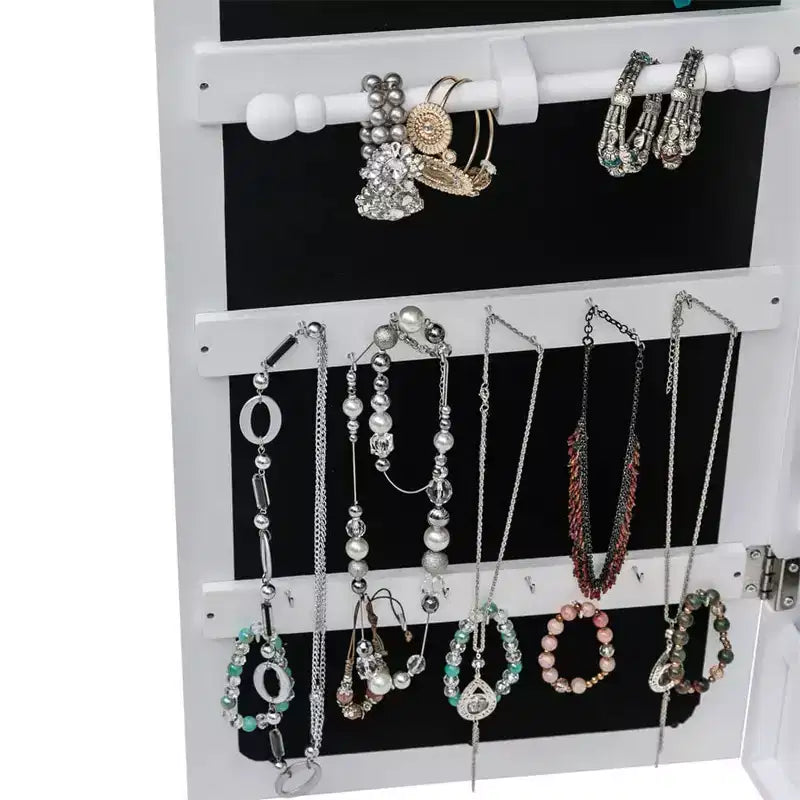 Meuble à bijoux, organisateur mural/à suspendre en bois avec miroir (non intégral) pour boucles d'oreilles/colliers/bracelets/montres/lunettes de soleil Blanc