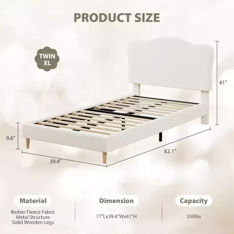 Cadre de lit simple/simple XL/double pour enfant avec jolie tête de lit, lit pour enfant, plateforme en velours, silencieux, sans sommier tapissier